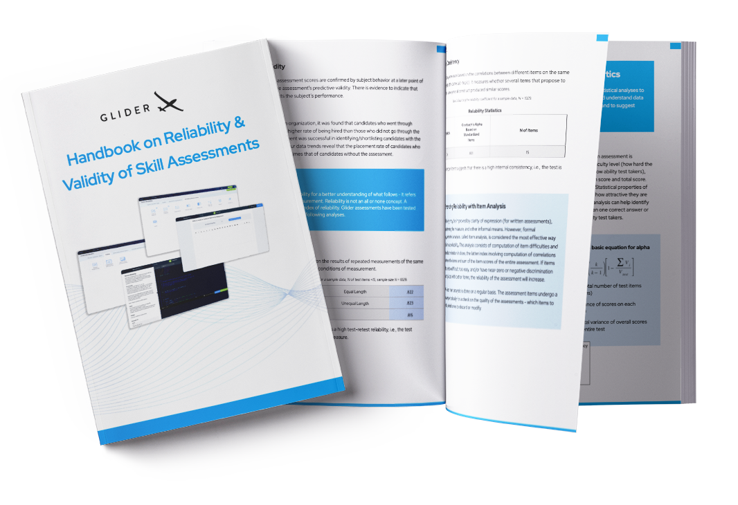Glider AI Skill Intelligence Platform Handbook on reliability and validity of assessments