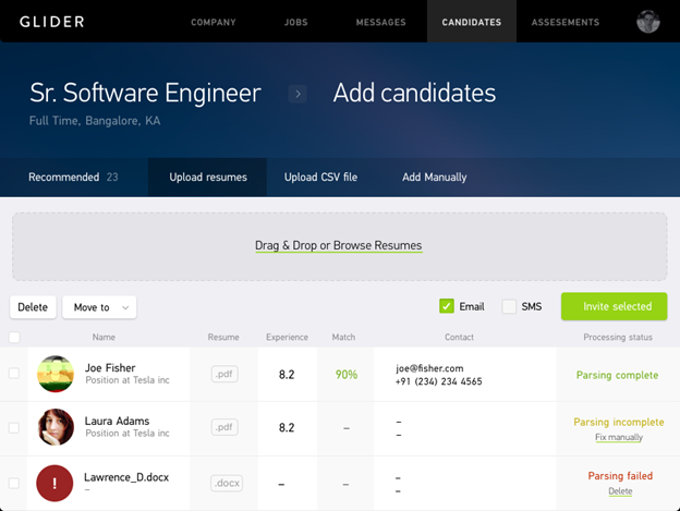 Glider AI Recruitment workflow